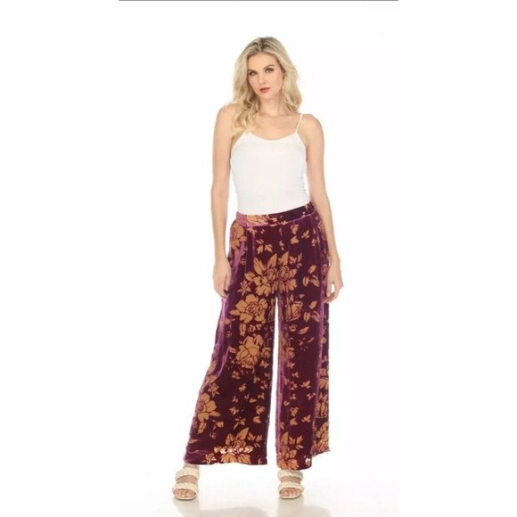 Johnny Was Love Rising Moon Easy Velvet Floral Wide Leg Pants Boho Chic XL